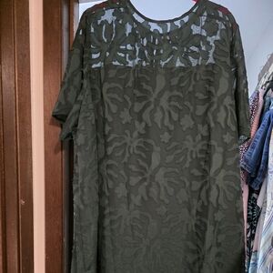 Elegant Dark Green Sheer Overlay Dress